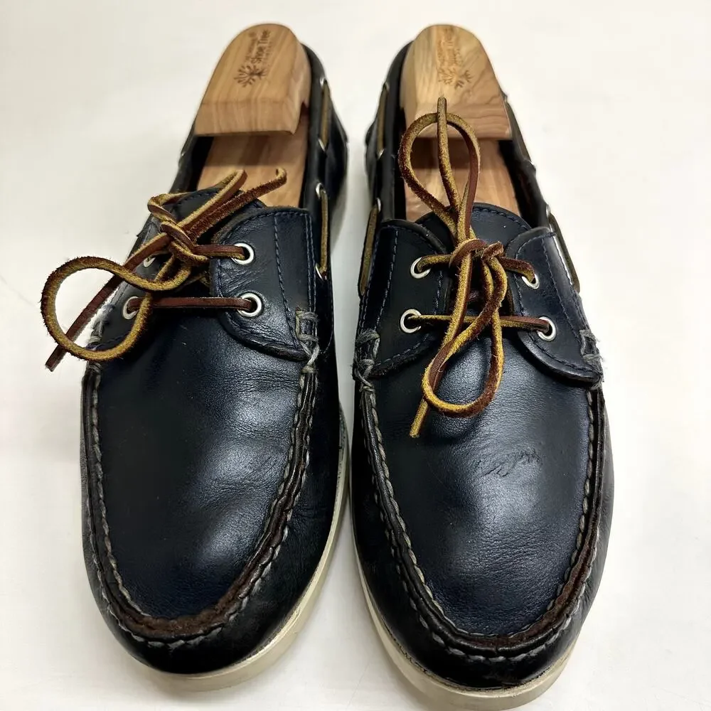 VERY GOOD Oak Street Bootmakers Boat Shoe Navy Chromexcel Leather Men's Size 9